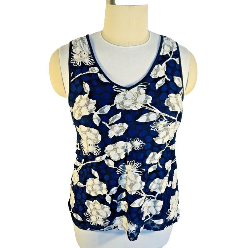 Rue Juju Women's 1X Tank Top Navy Blue White Floral Stretch Sleeveless Plus